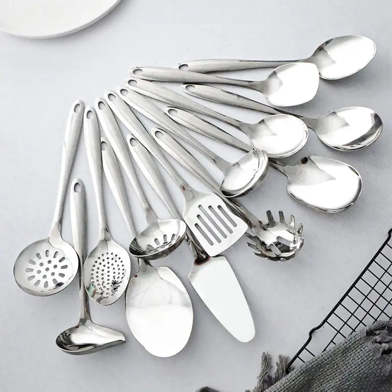 Utensilios de cocina de acero inoxidable para el hogar y la cocina, 14 Uds., utensilios para espumadera, cucharón, juego de utensilios de cocina, herramientas para alimentos