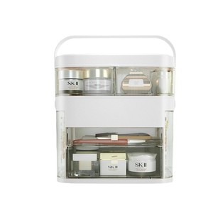 Cosmetic <b>Storage</b> Box With Mirror And <b>Drawers</b> For Makeup Organizer <b>Plastic</b> Dustproof White And Pink - Product Image 5