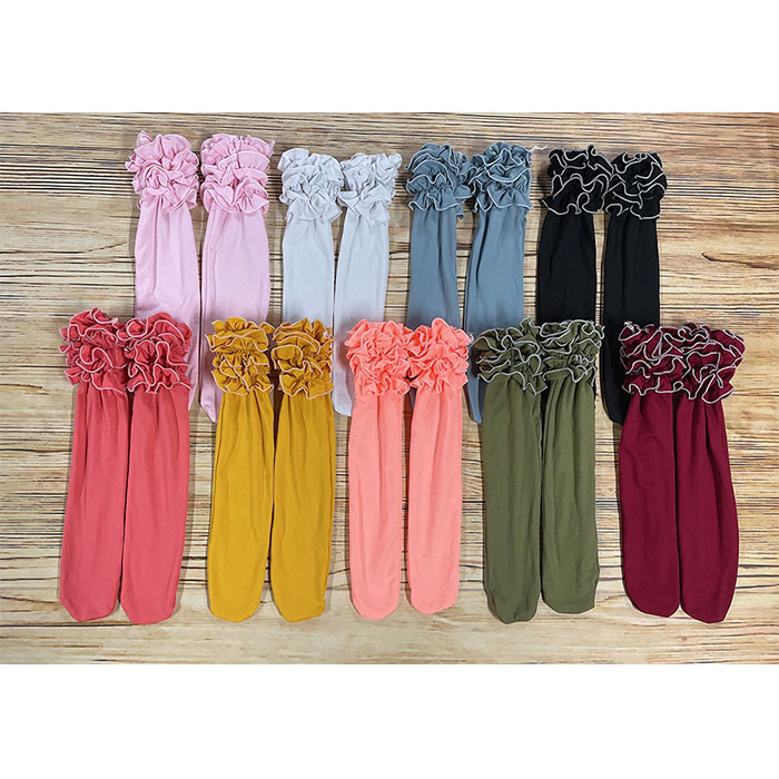 Осень-зима 2021, носки карамельных цветов для маленьких девочек с оборками, Высокие гольфы с тремя оборками, детские носки