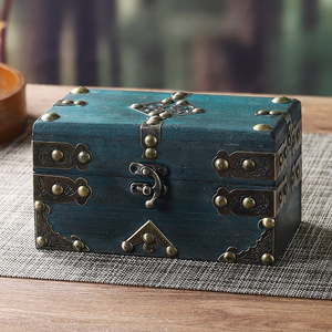 Boîte de rangement en bois rétro, vert émeraude, avec couvercle rabattable, boîte à bijoux, style vintage décoratif - Product Image 1