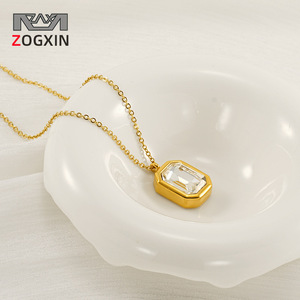 Zogxin Stainless Steel Geometric Zircon Pendant Necklace For Women Party Fashion Clavicle Chain Gold Color - Product Image 1