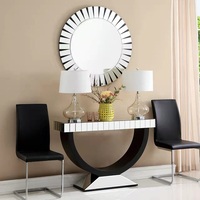 Table console moderne en marbre italien de luxe, bois, or, acier inoxydable, miroir, entrée, couloir