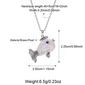 Serie Ocean, joyería para mujer, collar de pez payaso, collar de cadena de clavícula de pez beso de perla anisotrópica barroca Natural - Product Image 6