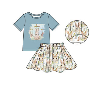 Ensemble 2 pièces décontracté pour petites filles, T-shirt imprimé lapin de Pâques et jupe-short respirante, nouvelles créations pour enfants - Product Image 6
