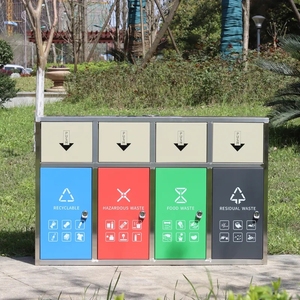 High Quality Galvanized Sheet Paint Outdoor Trash Cans for Commercial Area Garbage <strong>Bin</strong> <strong>Storage</strong> 4 Compartment Trash Can - Product Image 3