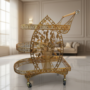 होटल परिवार के लिए इतालवी लक्जरी भोजन कार्ट मध्ययुगीन डिजाइन कला सोने की ट्रॉली गाड़ी - Product Image 6