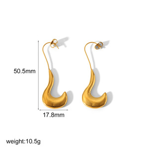Drop Earrings 18K Gold Plated Stainless Steel <b>Hook</b> Shape Geometric Design Everyday Wear - Product Image 5