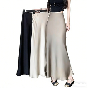 <span class=keywords><strong>Jupe</strong></span> <span class=keywords><strong>longue</strong></span> en satin d'été 2026 pour femme, <span class=keywords><strong>taille</strong></span> <span class=keywords><strong>haute</strong></span>, coupe ajustée, style coréen, couleur unie champagne et noir, <span class=keywords><strong>jupe</strong></span> midi pour femme - Product Image 1