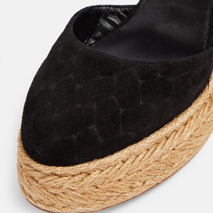 Sandales à talons hauts épais tressées en paille avec brides croisées à la cheville et plateforme, bout carré ouvert, pour femme, escarpins en daim à bout rond - Product Image 4