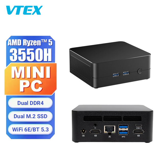 Powerful Mini Desktop PC Quad Core Type-C PD Fast Charge WiFi 6 BT5.2 Small Mini Computer Office Portable Compact Fanless PC