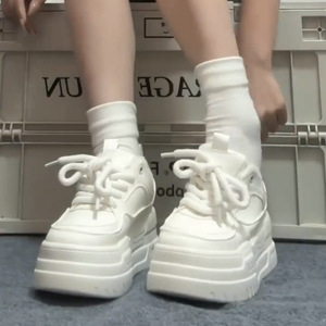 White Summer Sneakers for Women, Thick-Soled Casual <b>Shoes</b> with Round Toe and Lace-Up Design - Product Image 4