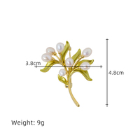 Broche en perle d'eau douce naturelle peinte à l'émail avec motif de plante verte, bijoux de luxe pour femmes, cadeaux pour femmes et filles, GO0564