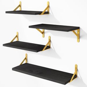 4 Piece Wooden <strong>Wall</strong> Mounted <strong>Shelving</strong> for Bathroom Decoration Bedroom Living Room and <strong>Plants</strong> - Product Image 1