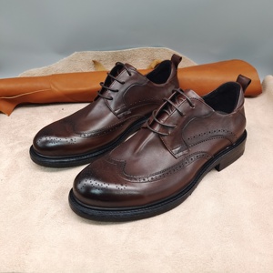 Chaussures habillées pour hommes en cuir véritable faites à la main, respirantes, à bout carré, à lacets, antidérapantes, légères, décontractées et luxueuses - Product Image 5