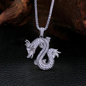 Pendentif Dragon Iced Out avec strass en cristal, argent 925 plaqué rhodium, bijoux de luxe unisexe Hip Hop - Product Image 4