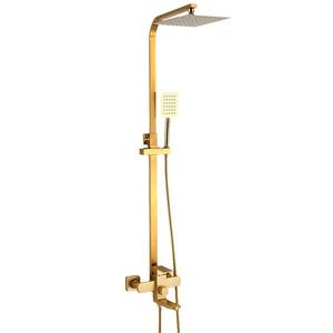 Juego de ducha de acero inoxidable negro con acabado dorado cepillado, montado en la pared, con pulverizador de masaje, lluvia, burbujas y revestimiento al vacío, productos personalizados - Product Image 2