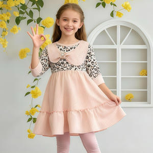 Vestido Casual de Verano para Niña Pequeña, Tejido a Crochet, Corte en A, Estampado de Leopardo, Estilo Princesa, Cuello Redondo - Product Image 1