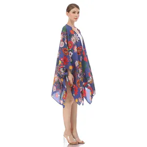 Kardigan Kimono Lengan Panjang Wanita, Gaun Penutup Longgar Cetak Desain Kustom