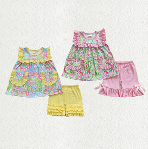 Conjunto de Ropa de Verano de 2 Piezas para Niñas, Estilo Boutique, Casual, con Estampado Tropical de Flores Rosas y Amarillas, Ecológico - Product Image 1