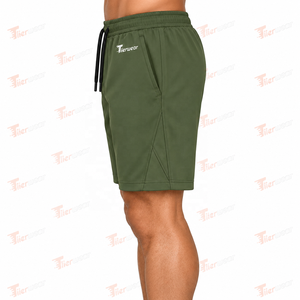 <b>Men's</b> Green Quick Dry Bermuda <b>Shorts</b> with Drawstring Waist and Front Logo Casual Fit Solid Color Casual Sweat <b>Shorts</b> for <b>Men</b> - Product Image 3