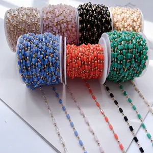 DIY Jewelry Accessories Colorful Crystal Chain fashion Long Column Crystal Copper Bead Handmade Chain