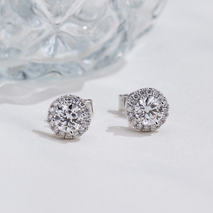 Boucles d'oreilles rondes en or blanc 9 carats avec diamants pour femmes Messi Jewelry MSE-906 - Product Image 1