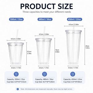 Venta al por mayor de vasos de plástico acrílico transparente de doble pared sin BPA de 12oz, 16oz, 22oz, 24oz para jugo, agua, té y café con pajita y tapas - Product Image 3