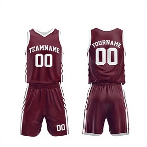 Custom Unisex Basketball Jersey Set Maroon Gold Sublimation Transfer Printed Sleeveless Crew Neck Moisture Wicking Polyester - Product Image 1