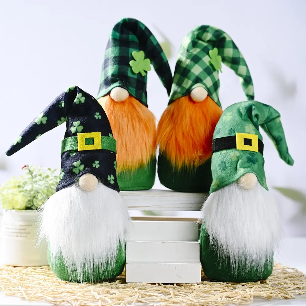 St. Patrick's Day Gnome Decorations Irish Leprechaun Swedish Gnome Ornaments Set Green Irish Leprechaun Spring March Gnome