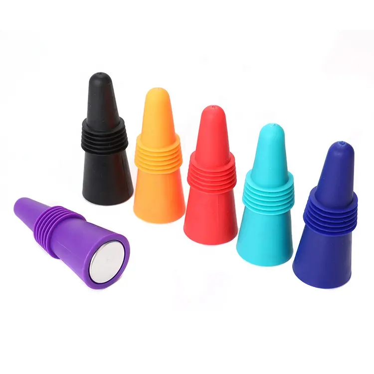 Acessórios para vinho Logotipo personalizado Garrafa De Vidro De Vinho Metal Beadable Borracha Silicone Cone Vidro Rolha De Vinho