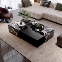 Table basse rectangulaire minimaliste moderne de designer italien motif vache marbre blanc noir craquelé pour meubles de salon