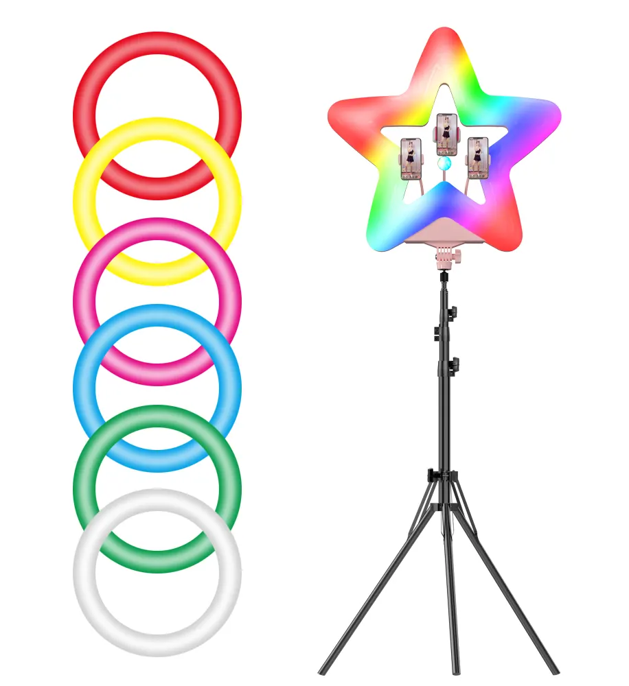 20Inch 45W Bentuk Bintang Ring Light dengan Stand Kit Tripod Fotografi Kamera Rekaman Video 3000-5500K cincin Lampu dengan Layar LCD