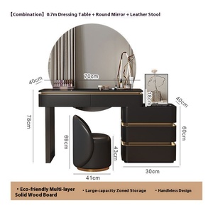 Coiffeuse moderne de luxe en bois massif avec éclairage intégré et armoire de rangement, <span class=keywords><strong>pour</strong></span> chambre à coucher, noir et blanc, <span class=keywords><strong>pour</strong></span> filles, style vintage - Product Image 6