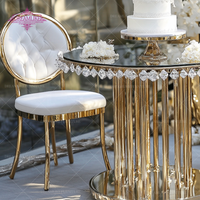 Table de mariage moderne de luxe dorée, miroir en verre, acier inoxydable, durable, non pliable, pour extérieur, hôtel, réception de mariage