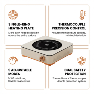 2200W Tek Halka Elektrikli Kızılötesi Ocak Düğmesi 3 Vitesli İndüksiyonlu Ocak Eşit Isı Çift Koruma - Product Image 3
