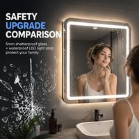 Miroir de maquillage mural carré à lumière chaude avec cadre noir, miroir intelligent LED anti-buée avec variateur tactile pour la maison, l'hôtel et la salle de bain