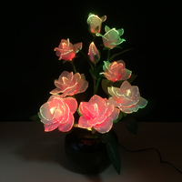 Bunga Artifisial Mawar Merah Muda Dekorasi Meja Pernikahan Rumah Centerpiece Bunga Serat Optik dengan Lampu LED RGB