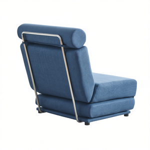 Canapé-lit en lin bleu, une place, design moderne, structure métallique, sans accoudoirs, dossier rembourré, mobilier de salon - Product Image 1