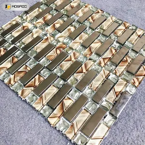 Piastrella a mosaico personalizzata in oro di lusso in vetro 3d con piastrelle a mosaico decorative di design artistico per piastrelle da parete per cucina e bagno