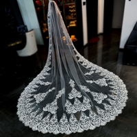 Voile de mariée Feishiluo de luxe, blanc ivoire, une seule couche, bordure en dentelle, broderie en dentelle, style élégant, 3,5 mètres de long, 100% polyester