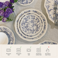 Service de table en céramique de luxe bleu floral de marque YHST, directement de l'usine, assiettes, bols, tasses et soucoupes en porcelaine française vintage
