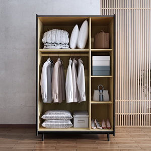 Armario de Madera Maciza de Tres Puertas con Puertas Abatibles, Mueble de Almacenamiento para Dormitorio, Color Negro Retro, Color Nogal - Product Image 1