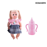 Muñecas de vinilo de cuerpo completo para niñas, pelo largo de 14 pulgadas con botella de leche