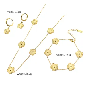 KVC Wholesale Fashionable Clover Bracelet 5 Leaf Flower Ti Stainless Steel Waterproof Necklace Earrings Western Fine Jewelry Set