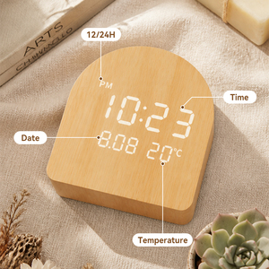 Horloge de table numérique intelligente LED <span class=keywords><strong>en</strong></span> bois, mini, simple, portable, avec affichage de la température, pour la maison, l'hôtel, la décoration, le réveil matinal - Product Image 2