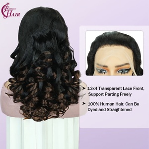 FH Wholesale Loose Bouncy Curl Frontal <b>Wig</b> Human Hair #T2-4 13x4 5x5 Transparent Lace Natural Human Hair <b>Wig</b> for Women - Product Image 5