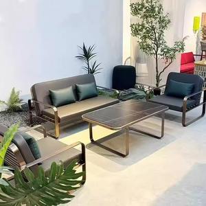 Conjunto de sofá en forma de L para exteriores, con estructura de acero inoxidable, resistente a la intemperie, muebles de jardín para patios, villas y balcones. - Product Image 2