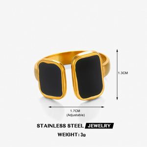 18K Gold Plated Stainless Steel Black White Drip Oil Square <b>Ring</b> Ladies' Trendy No Fade <b>Adjustable</b> <b>Rings</b> High Quality New - Product Image 6