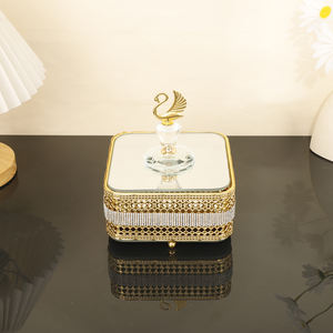 豪华现代首饰盒方形金色玻璃定制颜色多功能服务镜托盘盖 - Product Image 4