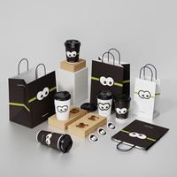 Juego de Empaque Personalizado para Cafetería, Bolsas de Papel Kraft Reutilizables y Reciclables con Asas de Cuerda de Algodón, Impresión UV con Logotipo para Cafetería/Panadería